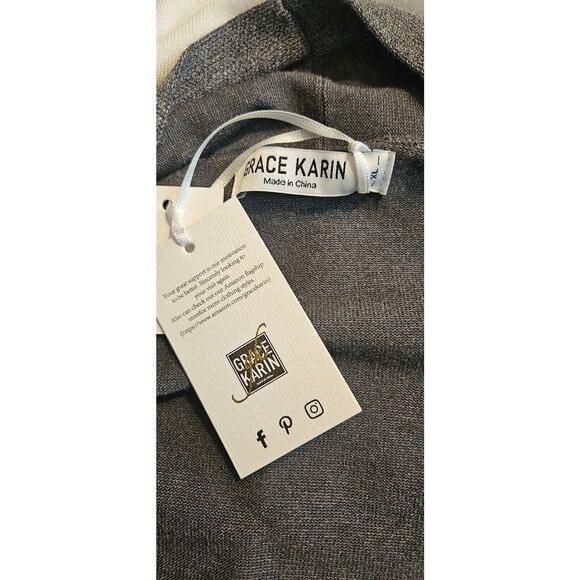 Grace Karin NWT Womens XL Open Color Block Cardigan Sweater Long Grey White - Picture 8 of 8